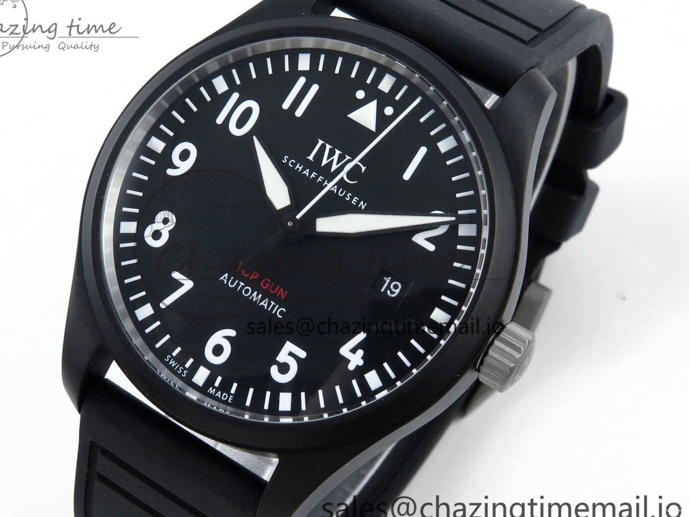 MIROTIME 0317 Pilot Top Gun IW326901 M+F 1:1 Best Edition Black Dial on Black Rubber Strap A SportInspired 6999